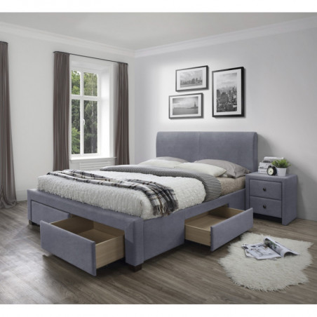 Łóżko z szufladami 160x200 tapicerowane MODENA 3 popiel velvet Halmar