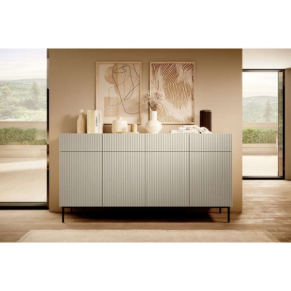 Komoda Nicole 200 cm z czterema szufladami - kaszmir / czarne nóżki