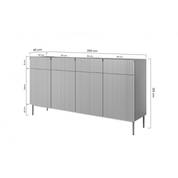 Komoda Nicole 200 cm z czterema szufladami - kaszmir / czarne nóżki