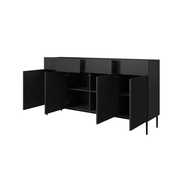 Komoda Nicole 200 cm z czterema szufladami - czarny mat / czarne nóżki