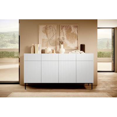 Komoda Nicole 200 cm z czterema szufladami - biały mat / czarne nóżki