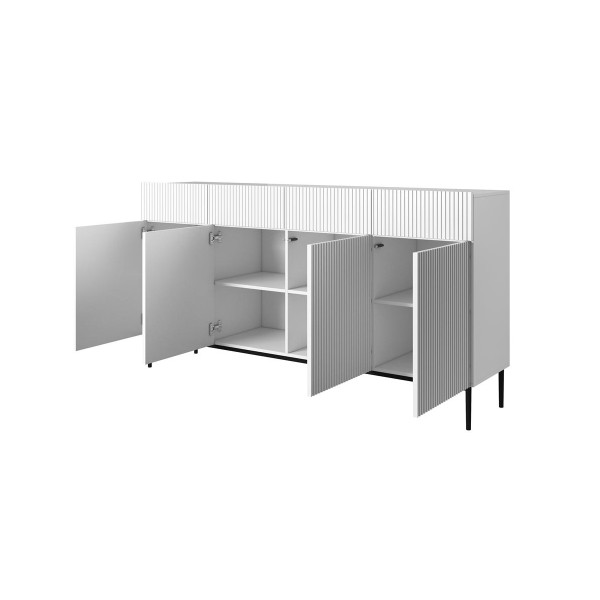 Komoda Nicole 200 cm z czterema szufladami - biały mat / czarne nóżki