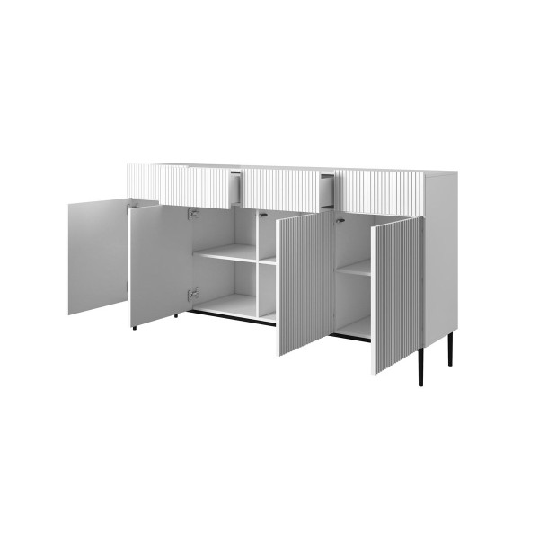 Komoda Nicole 200 cm z czterema szufladami - biały mat / czarne nóżki
