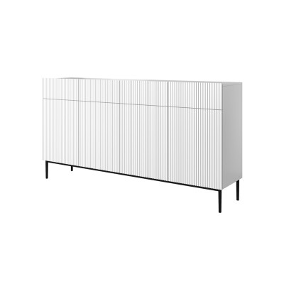 Komoda Nicole 200 cm z czterema szufladami - biały mat / czarne nóżki