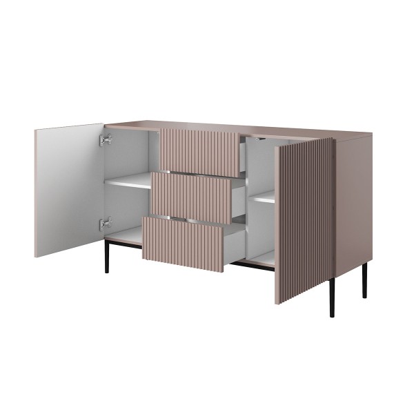 Komoda Nicole 150 cm z trzema szufladami - antyczny róż MDF / czarne nóżki