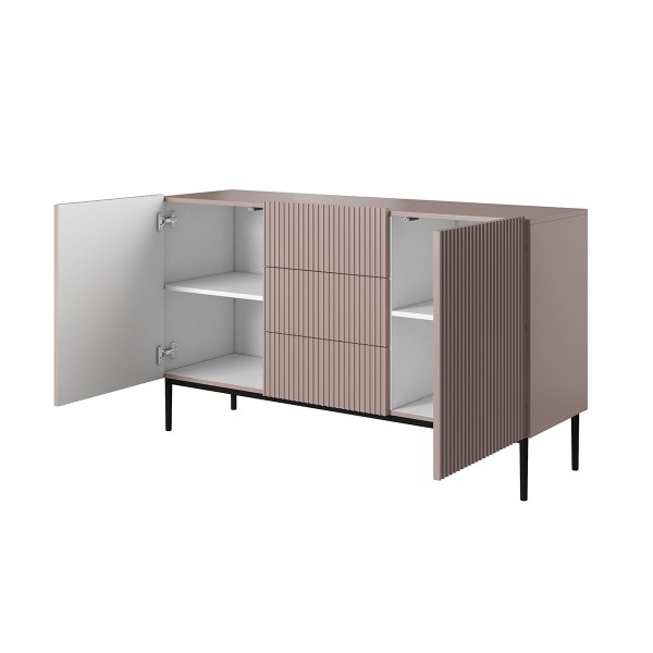 Komoda Nicole 150 cm z trzema szufladami - antyczny róż MDF / czarne nóżki