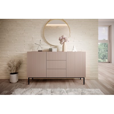 Komoda Nicole 150 cm z trzema szufladami - antyczny róż MDF / czarne nóżki