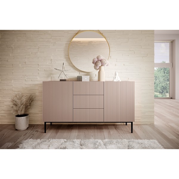Komoda Nicole 150 cm z trzema szufladami - antyczny róż MDF / czarne nóżki