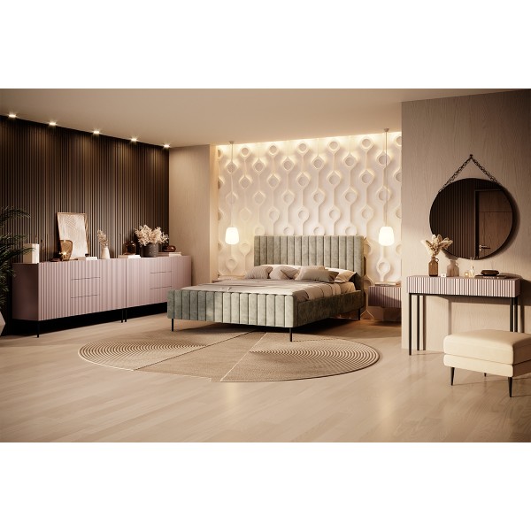 Komoda Nicole 150 cm z trzema szufladami - antyczny róż MDF / czarne nóżki