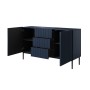 Komoda Nicole 150 cm z trzema szufladami - granat MDF / czarne nóżki