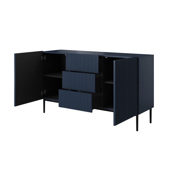 Komoda Nicole 150 cm z trzema szufladami - granat MDF / czarne nóżki