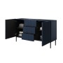 Komoda Nicole 150 cm z trzema szufladami - granat MDF / czarne nóżki