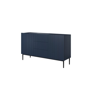 Komoda Nicole 150 cm z trzema szufladami - granat MDF / czarne nóżki