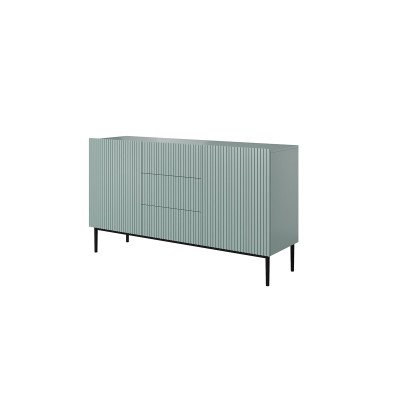 Komoda Nicole 150 cm z trzema szufladami - szałwia MDF / czarne nóżki