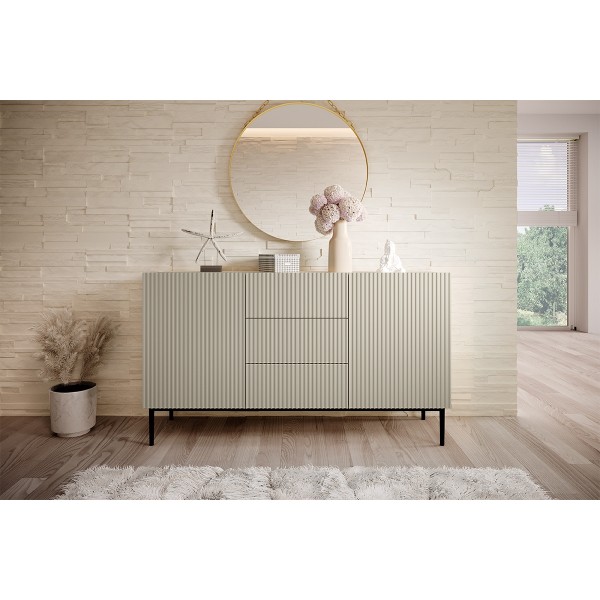 Komoda Nicole 150 cm z trzema szufladami - kaszmir / czarne nóżki