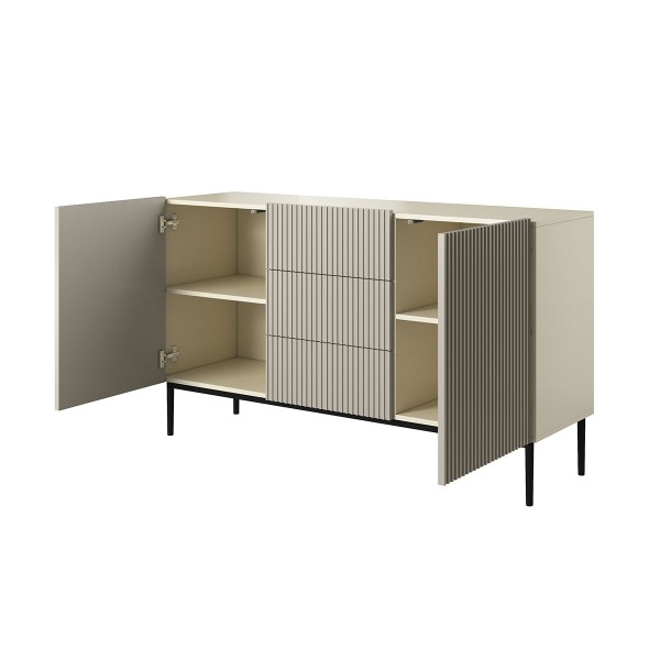 Komoda Nicole 150 cm z trzema szufladami - kaszmir / czarne nóżki
