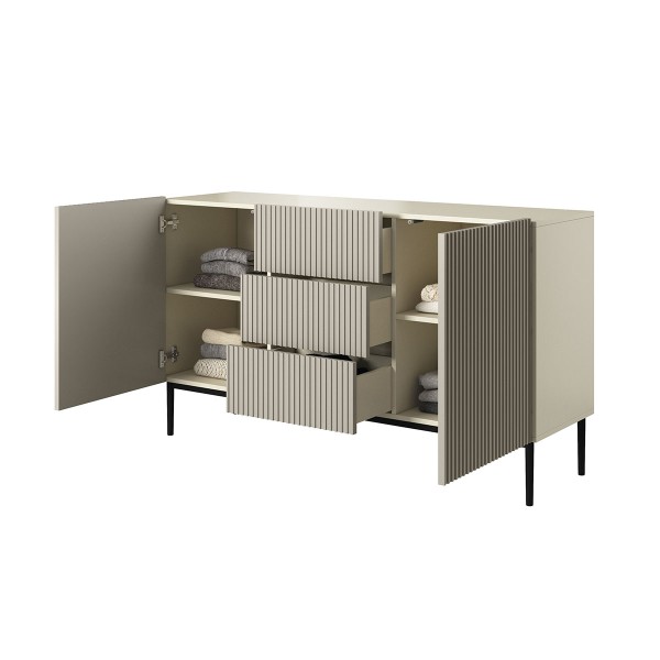 Komoda Nicole 150 cm z trzema szufladami - kaszmir / czarne nóżki