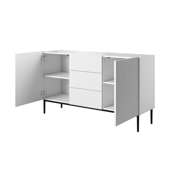 Komoda Nicole 150 cm z trzema szufladami - biały mat / czarne nóżki