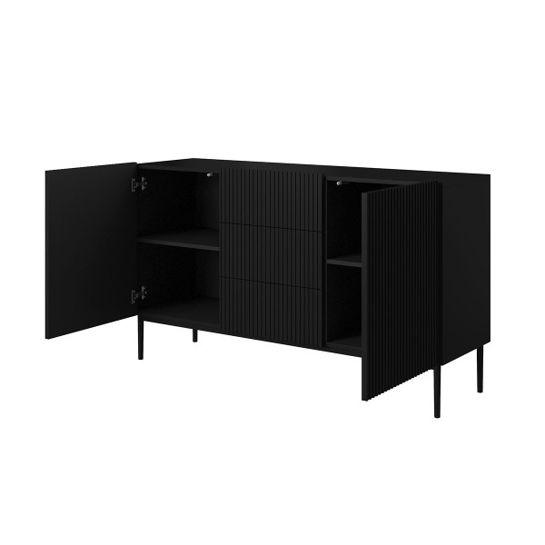 Komoda Nicole 150 cm z trzema szufladami - czarny mat / czarne nóżki