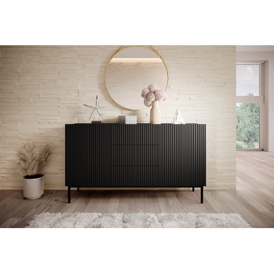 Komoda Nicole 150 cm z trzema szufladami - czarny mat / czarne nóżki