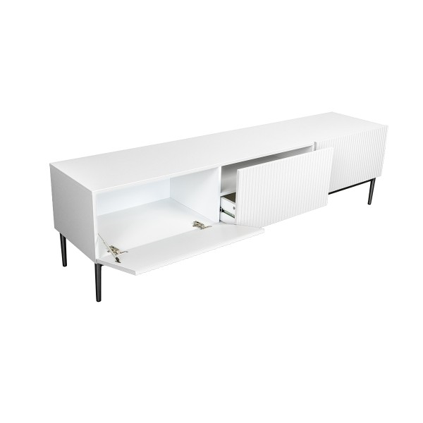 Szafka RTV Nicole 200 cm - biały mat / czarne nóżki