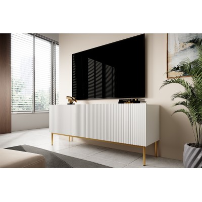 Szafka RTV Nicole 150 cm - biały mat / złote nóżki