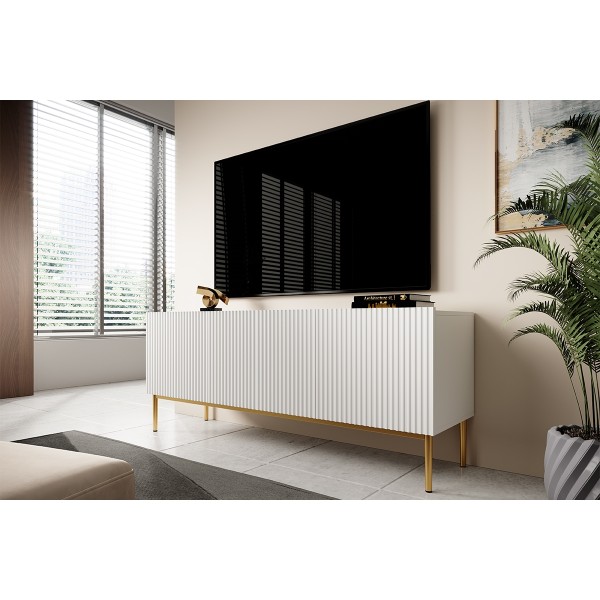 Szafka RTV Nicole 150 cm - biały mat / złote nóżki