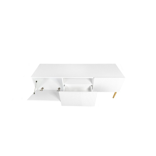 Szafka RTV Nicole 150 cm - biały mat / złote nóżki