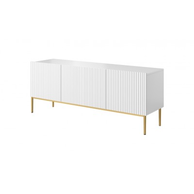 Szafka RTV Nicole 150 cm - biały mat / złote nóżki