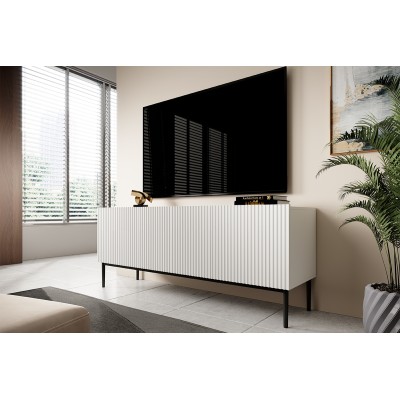 Szafka RTV Nicole 150 cm - biały mat / czarne nóżki