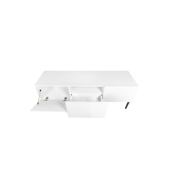Szafka RTV Nicole 150 cm - biały mat / czarne nóżki