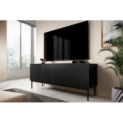 Szafka RTV Nicole 150 cm - czarny mat / czarne nóżki