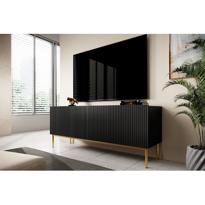 Szafka RTV Nicole 150 cm - czarny mat / złote nóżki