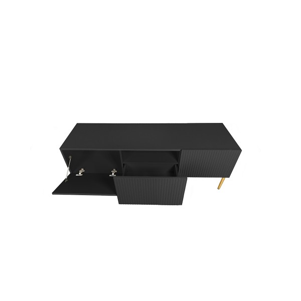 Szafka RTV Nicole 150 cm - czarny mat / złote nóżki