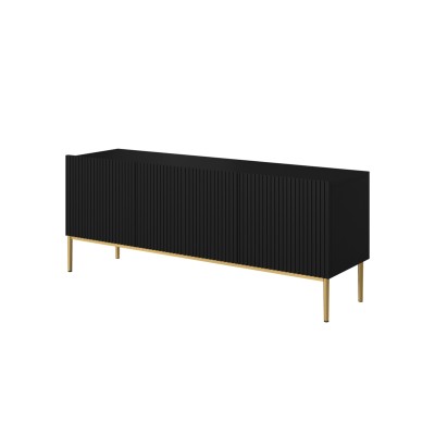Szafka RTV Nicole 150 cm - czarny mat / złote nóżki