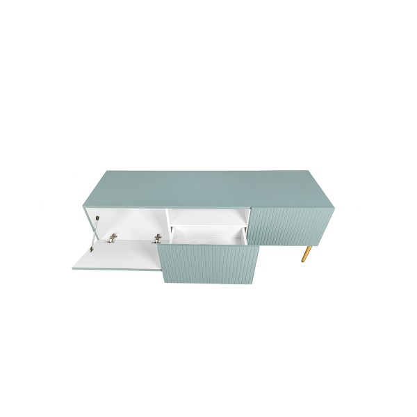 Szafka RTV Nicole 150 cm - szałwia MDF / złote nóżki