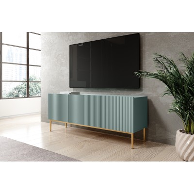 Szafka RTV Nicole 150 cm - szałwia MDF / złote nóżki
