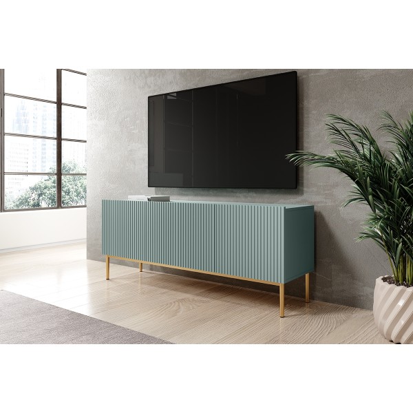 Szafka RTV Nicole 150 cm - szałwia MDF / złote nóżki