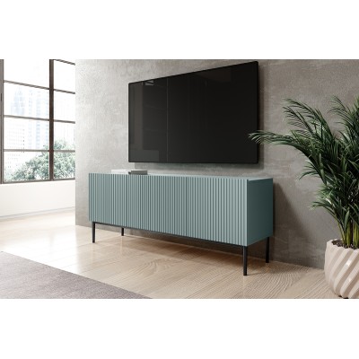 Szafka RTV Nicole 150 cm - szałwia MDF / czarne nóżki