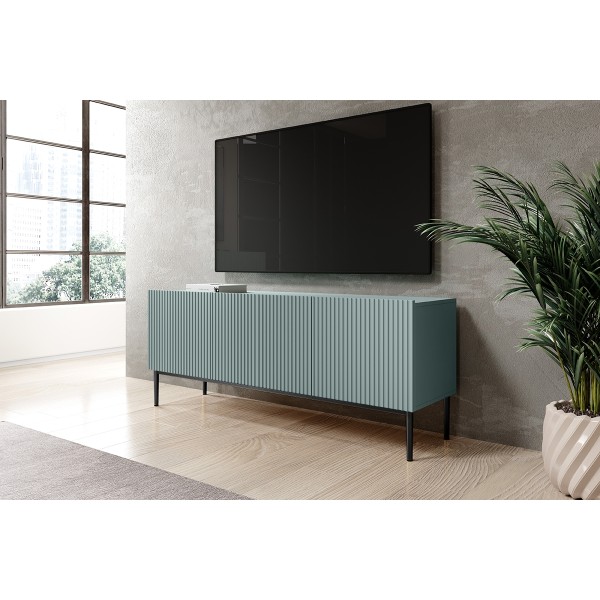 Szafka RTV Nicole 150 cm - szałwia MDF / czarne nóżki