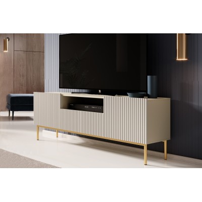 Szafka RTV Nicole 150 cm z wnęką - kaszmir / złote nóżki