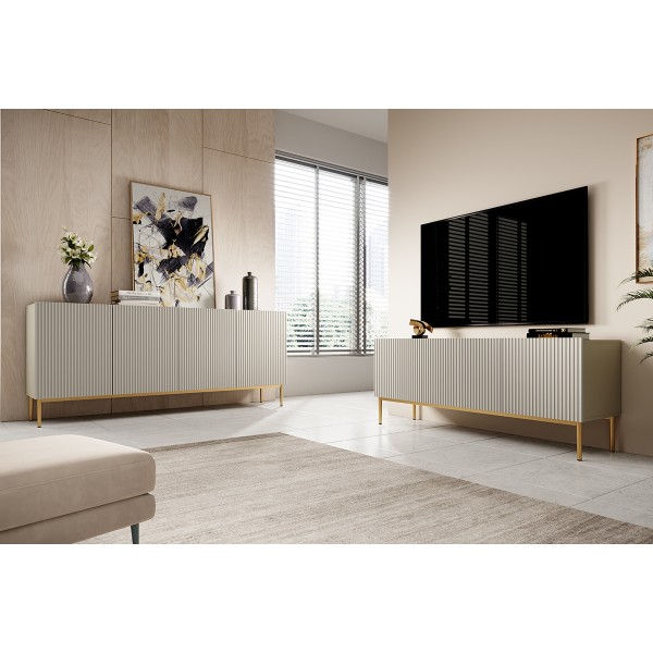 Szafka RTV Nicole 150 cm - kaszmir / złote nóżki