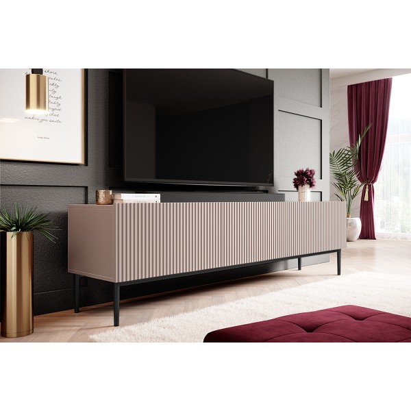 Szafka RTV Nicole 200 cm - antyczny róż MDF / czarne nóżki