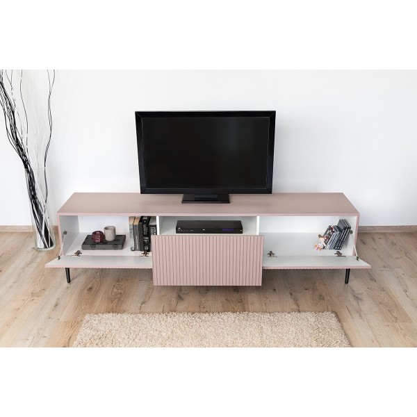 Szafka RTV Nicole 200 cm - antyczny róż MDF / czarne nóżki