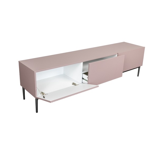 Szafka RTV Nicole 200 cm - antyczny róż MDF / czarne nóżki