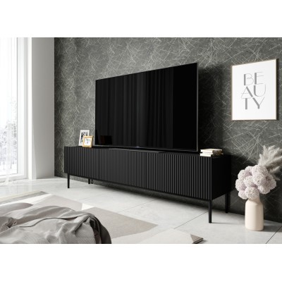 Szafka RTV Nicole 200 cm - czarny mat / czarne nóżki