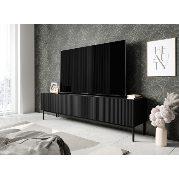 Szafka RTV Nicole 200 cm - czarny mat / czarne nóżki