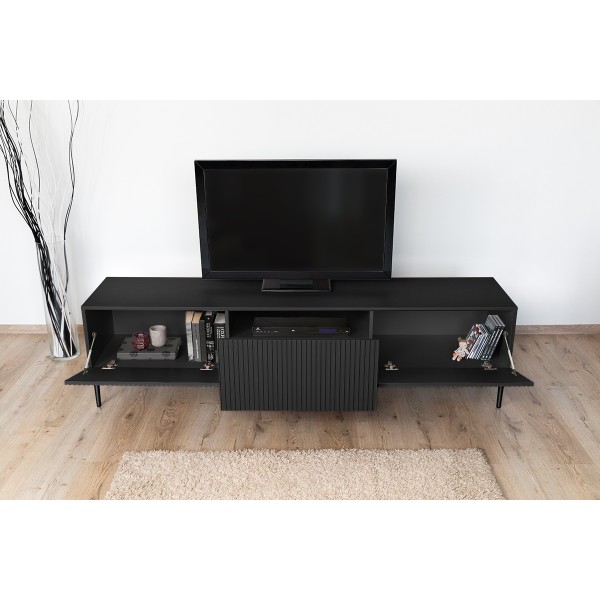 Szafka RTV Nicole 200 cm - czarny mat / czarne nóżki