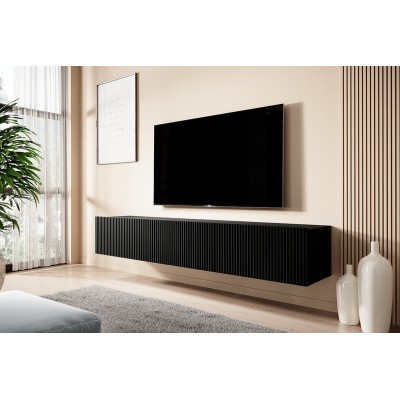 Szafka RTV wisząca Nicole 200 cm - czarny / czarny mat
