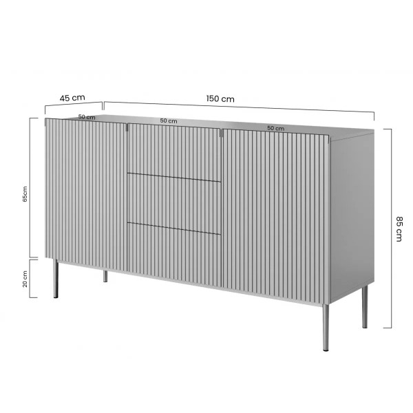 Komoda Nicole 150 cm z trzema szufladami - biały mat / złote nóżki